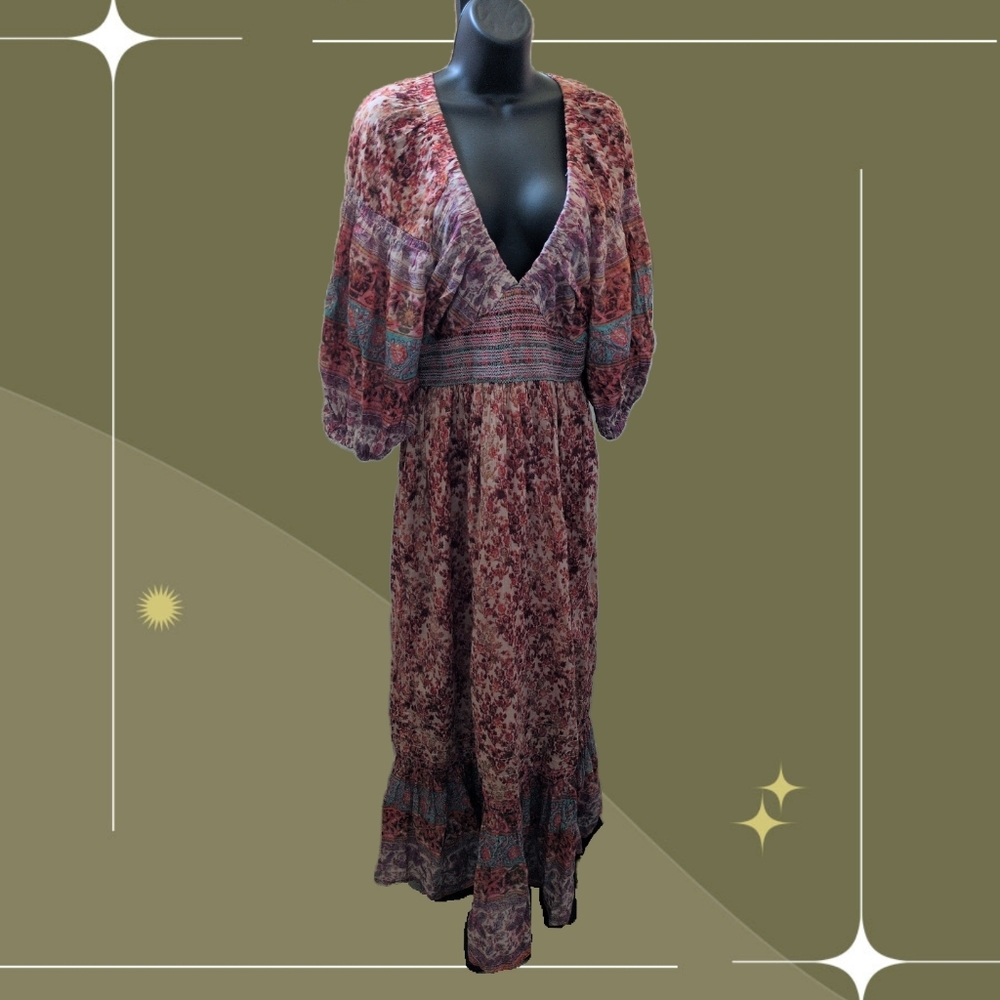 ✨ NWT Free People Golden Hour Maxi Dress In Tea Combo Size M